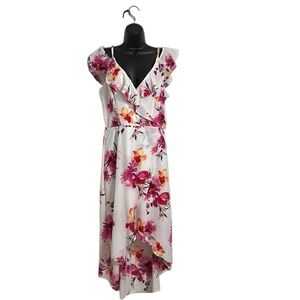 by & by White & Pink Floral High-Low Midi Dress Sz XL